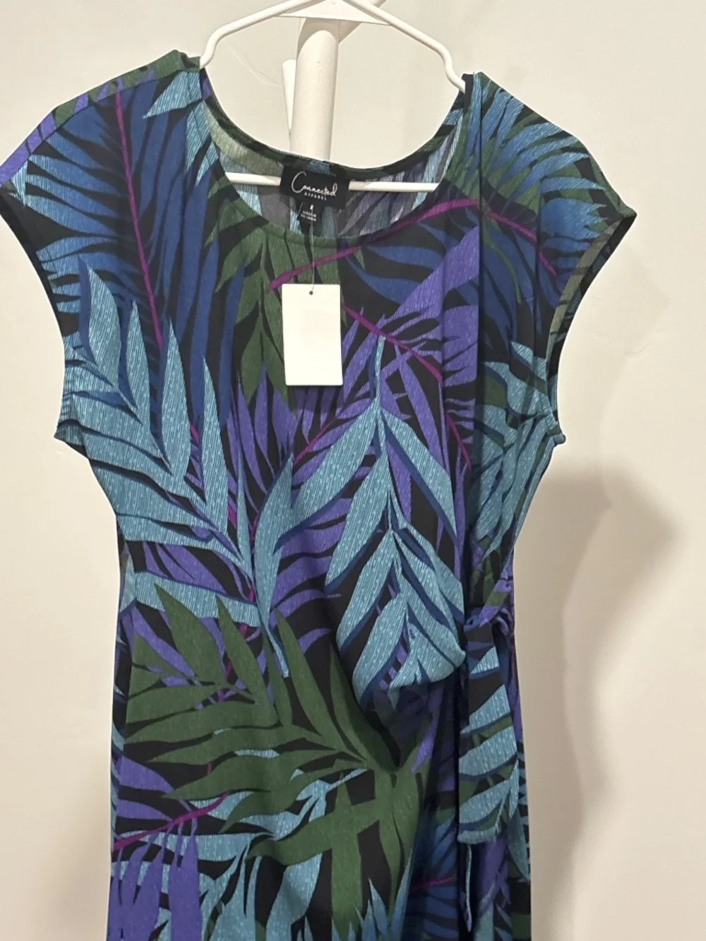 Connected Apparel Green and Blue Pattered Midi Dress Size 8 NWT - Picture 2 of 4